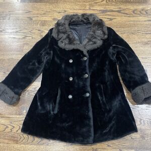 VINTAGE Borgazia Coat Women's Black Faux Fur Styled by‎ Career Originals 60s